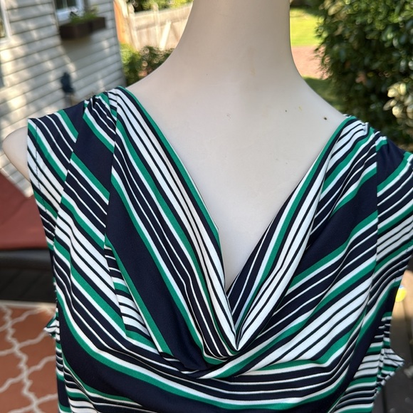 Ann Taylor Top, Navy, Green, and White Striped, Medium - Picture 2 of 8